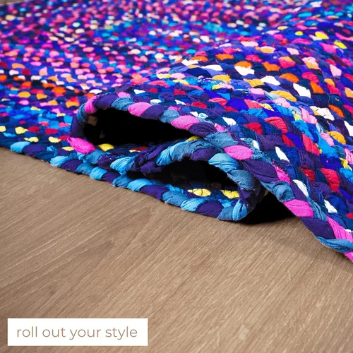 Miniatura 5 de RAJRANG Alfombra ovalada trenzada a mano de 2 x 3 pies, multicolor, bohemio, reversible, rústica, de algodón, alfombra Chindi geométrica