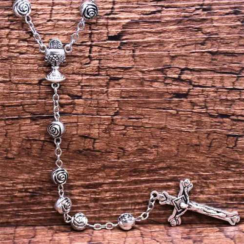 Miniatura 5 de SZQCZB Collar católico con cuentas de rosario, regalos de primera comunión católica, con lujosa caja de metal, Plástico, No es una piedra preciosa