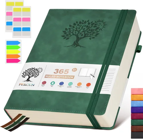 Miniatura 29 de PERCUN Cuaderno de diario rayado B5 – Diarios grandes de cuero de 365 páginas para escritura de mujeres y hombres, cuaderno de tapa dura con páginas