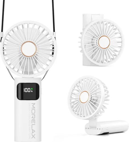 Miniatura 14 de Morelax Portable Fan, Mini Handheld Fan with Power Bank, Cute USB Rechargeable Pocket Fan, Foldable Small Cooling Fan with LED Light, Personal Negro