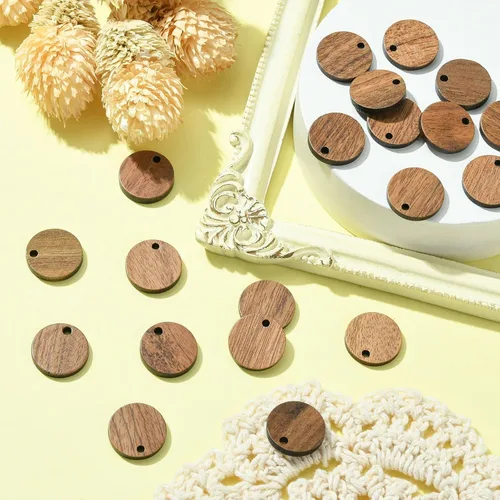 Miniatura 4 de LiQunSweet 20 dijes de madera vintage, planos, redondos, sin terminar, a granel, para mujeres, joyería femenina, collar, pulsera, aretes, Plano