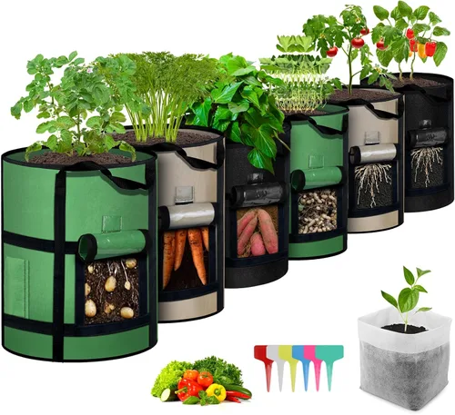 Miniatura 9 de MEKOLIFE Bolsas de cultivo de patatas de 7 galones con ventana de visualización, macetas de jardín de plantación de 300G de tela no tejida, asas