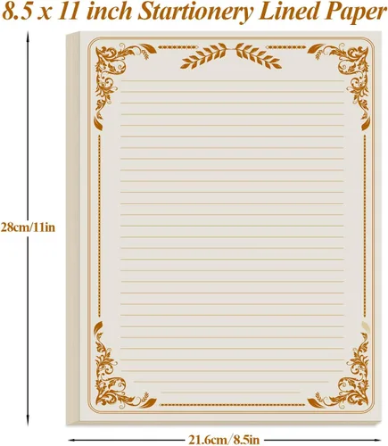Miniatura 4 de Papel de carta con rayas vintage, papel estacionario para escribir cartas, 50 hojas de líneas y diseño de borde antiguo para papeles de escritura