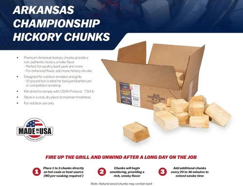 Miniatura 4 de MARSHALLTOWN Arkansas Championship Hickory Chunks, caja de 10 libras de trozos de ahumador de hickory americano genuino, HCKCHNK10