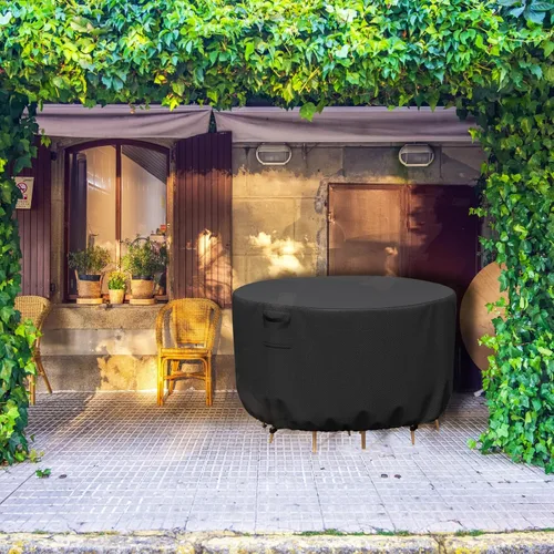 Miniatura 7 de Funda Redonda para Muebles de Patio, Fundas Impermeables para Mesas de Exterior, Funda para Muebles de Patio Resistente al Viento de Servicio Pesado