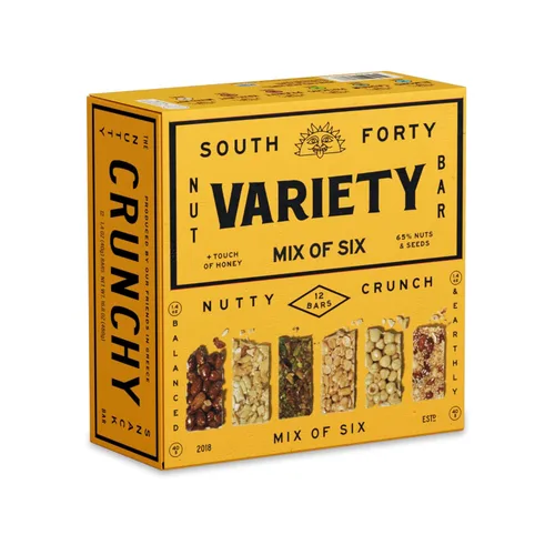 South 40 Snacks - Barras de nueces crujientes, mezcla de 6 paquetes variados, toque de miel, proteína natural (barra de 1.41 onzas, paquete de 12)