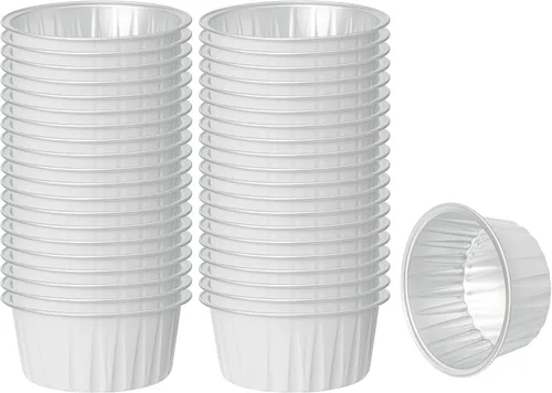 Miniatura 24 de Restaurantware Ramekins desechables de 4 onzas, 100 vasos desechables redondos de crema brulee, aptos para horno para magdalenas y magdalenas, tazas