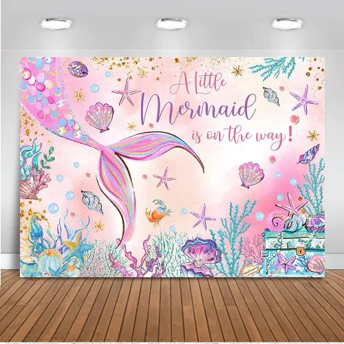 Mocsicka Telón de fondo de sirena para baby shower, sirena rosa bajo el mar, decoración de fiesta de baby shower para niñas, fondo de fotografía de