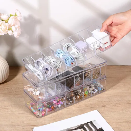 Miniatura 5 de Organizador de almacenamiento de cables de plástico transparente con 40 bridas de silicona, caja organizadora de cables con tapa para organización