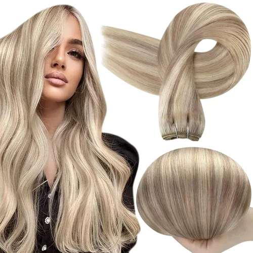 Miniatura 42 de Full Shine Extensiones de cabello humano, 18 pulgadas, mechones de trama, color #2 castaño oscuro, 3.5 onzas, cabello Remy para coser, doble trama