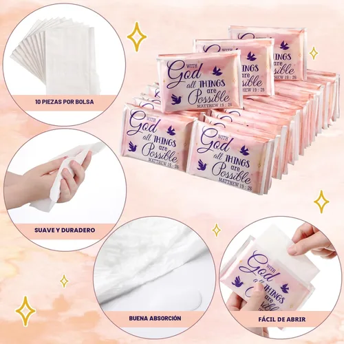Miniatura 3 de Sinmoe Paquete de 60 pañuelos de bolsillo cristianos de viaje, 3 capas, tamaño de bolsillo, pañuelos de viaje de boda para invitados, mini cartera