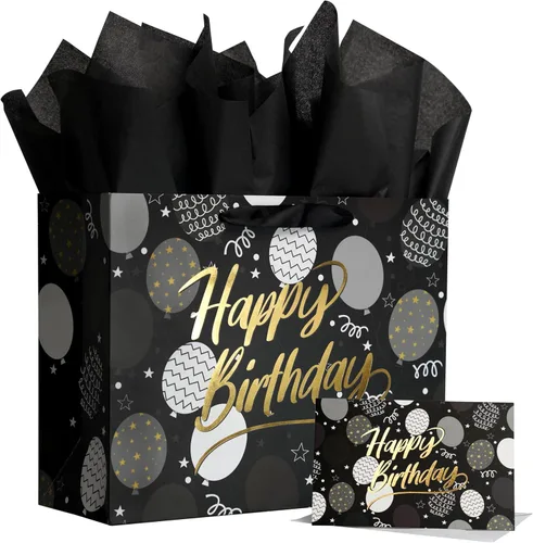 Miniatura 10 de Bobobag - Bolsa de regalo rosa de 13 pulgadas con papel de seda para cumpleaños, grandes bolsas de regalo para niñas Feliz cumpleaños (rosa)