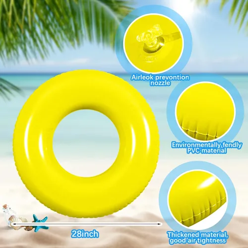 Miniatura 2 de JellyArch 6 Piezas de Flotadores Inflables para Piscina de 28 Pulgadas, Tubo de Natación a Granel para Adultos, Flotadores de Piscina para Amarillo