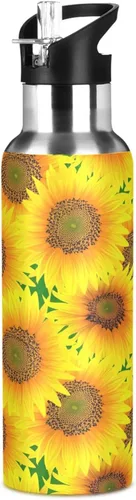 Miniatura 8 de Insulated Water Bottle 20 Oz, Leakproof Water Bottles for Gym Outdoor Travel School, Vibrant Sunflowers Bright Yellow