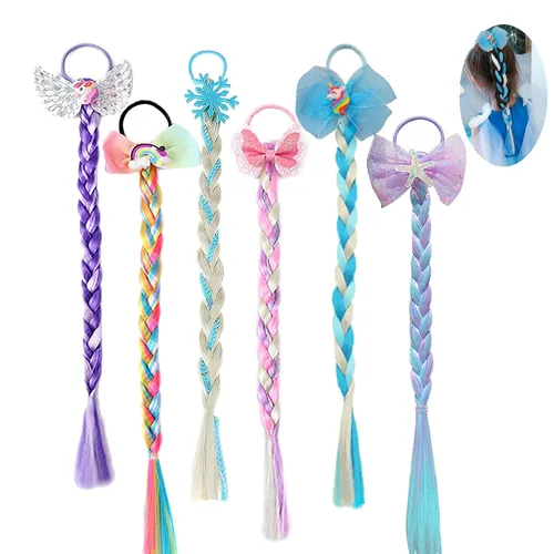 Ozzwolle 6 extensiones de cabello trenzado para niñas, extensiones de cabello trenzado de colores para niñas pequeñas