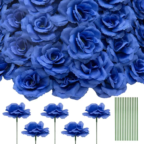 Miniatura 18 de 50 unidades de cabeza de rosa, flores artificiales a granel para manualidades, cabeza de flor de seda de rosa falsa de 3 pulgadas, flores sintéticas