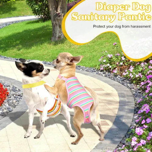 Miniatura 7 de Nuanchu 3 piezas de pañales sanitarios para perras hembras con tirantes ajustables, pañales lavables y reutilizables para perros pequeños, medianos