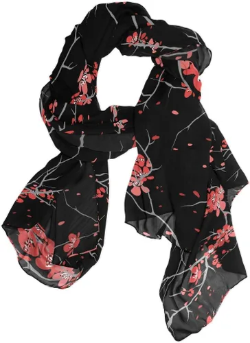 Miniatura 2 de Alaza - Bufanda larga de seda para mujer con diseño de flor de cerezo, color rojo
