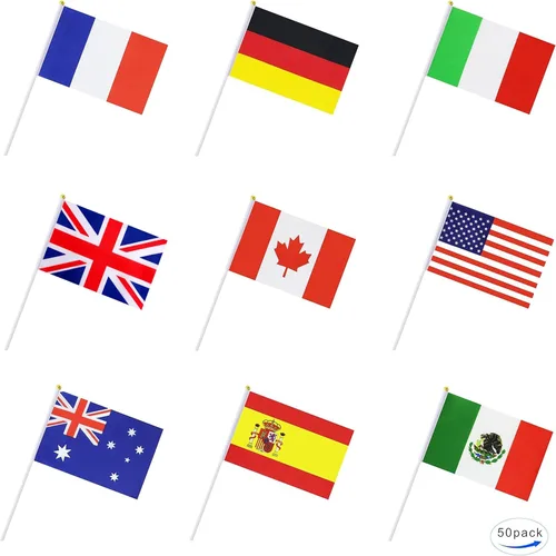 Bandera internacional de 50 países, mini banderines nacionales de mano en palo, decoraciones de fiesta para desfiles, olímpicos, mundiales, bares,