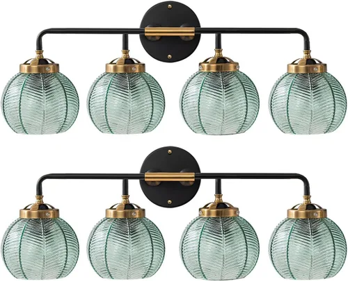 Miniatura 10 de Lámpara de tocador de baño de 3 luces, luz negra de montaje en pared con pantalla de vidrio verde, aplique de pared de mediados de siglo, lámpara