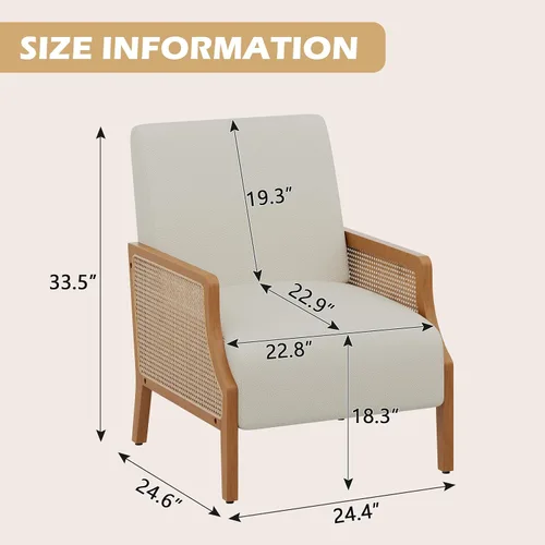Miniatura 2 de Aklaus Juego de 2 sillas decorativas de mediados de siglo con reposabrazos de ratán, sillas tapizadas para sala de estar, sillas de lectura de tela