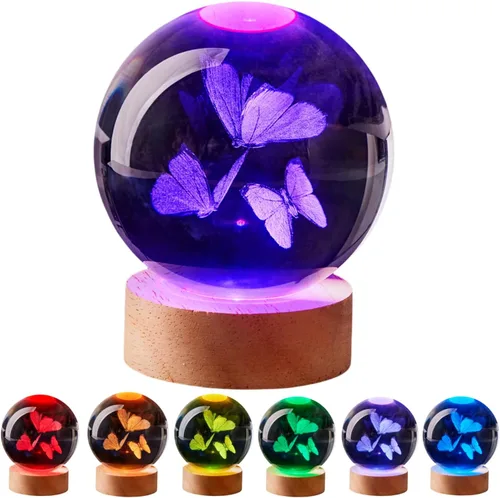 Miniatura 10 de Lámpara de bola de cristal 3D de Axolotl, lámpara de noche de bola de cristal mejorada de 3.15 pulgadas con 16 colores LED, base de madera, control