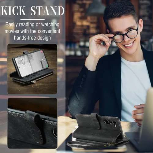 Miniatura 5 de UEEBAI Funda tipo cartera para Samsung Galaxy S23 5G, hecha a mano de piel sintética de alta calidad, ranuras para tarjetas, cierre magnético