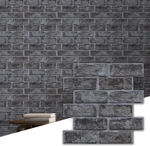 Miniatura 13 de Commomy 10 piezas de paneles de pared de ladrillo sintético 3D de 11.8"X11.8", azulejos de ladrillo de PVC de tamaño pequeño para despegar y pegar