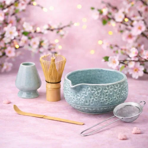 Marce Juego de Batidor de Té Matcha - Juego de Té Matcha Incluye Batidor de Té Matcha y Tazón, Tamiz, Soporte y Cuchara - El Perfecto Batidor de