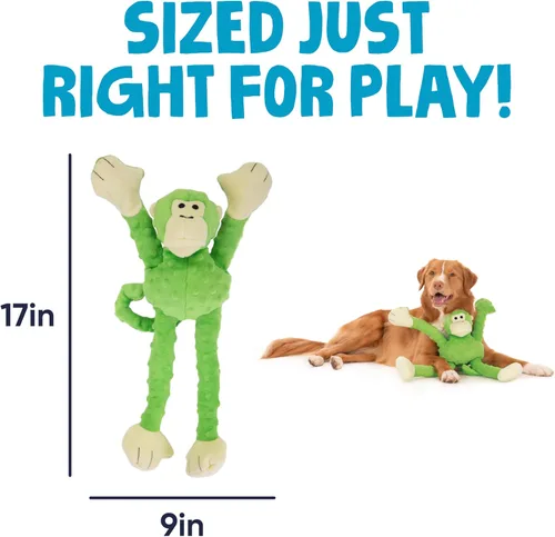 Miniatura 3 de Juguete para perro de felpa resistente, goDog Crazy Tugs sasquatches con tecnología Chew Guard , Lime Monkey, L, Lime Mono - Verde