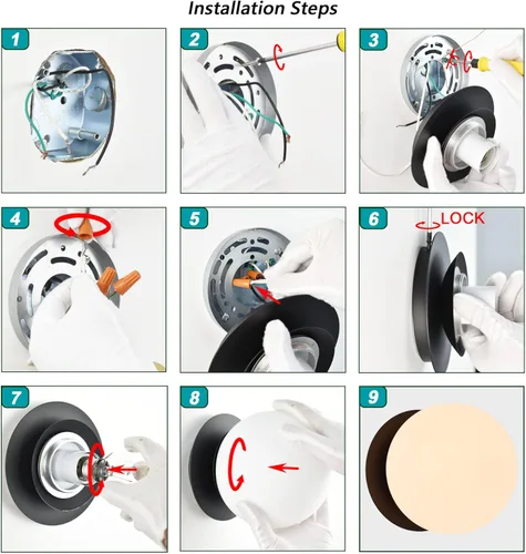 Miniatura 9 de Apliques de pared, 1 lámpara moderna de globo en negro mate, lámpara de pared para dormitorio, baño, sala de estar y pasillo, iluminación