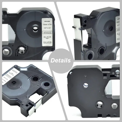 Miniatura 3 de Paquete de 2 casetes de etiquetas D1 45022 negro sobre plata compatible con cartucho de etiquetado Dymo compatible con LabelManager 160 280 PnP