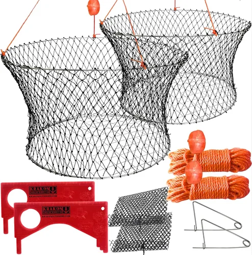 Miniatura 8 de Trampa para Cangrejos Red de Aro de 2 Anillos para Muelle, Embarcadero, Jetty Cangrejos Dungeness Rock Blue con Flotador, Línea, Clip de Cebo