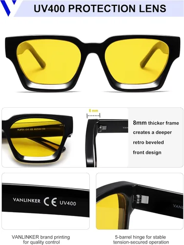 Miniatura 43 de VANLINKER Gafas de sol cuadradas gruesas para hombres y mujeres, retro, rectangulares, con protección UV400, VL9731