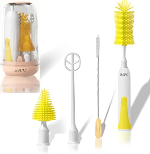 Miniatura 8 de Limpiador eléctrico de cepillo de botellas con soporte, limpiador automático recargable de botellas de agua con mango de extensión de acero