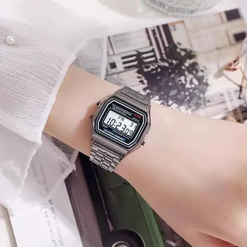 Miniatura 3 de Reloj digital, reloj deportivo LED F91W - Reloj electrónico ajustable con correa de acero para negocios