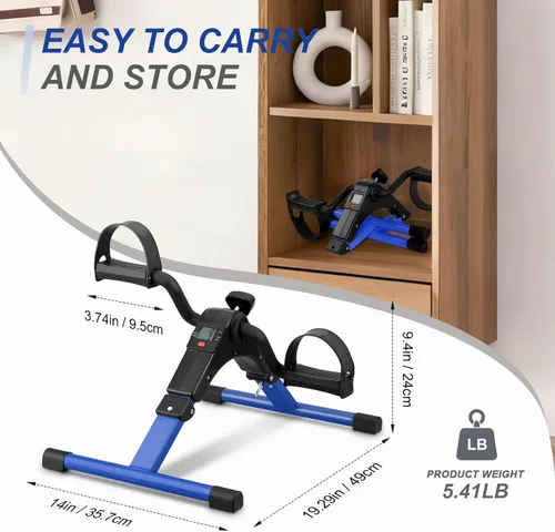 Miniatura 5 de Ejercitador de pedal plegable - Mini bicicleta estática con pedales para debajo de escritorio con pantalla LCD para entrenamiento de brazos y Azul