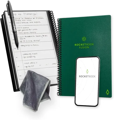 Miniatura 10 de Rocketbook Fusion Hybrid - Planificador y cuaderno reutilizables en uno, páginas en blanco adicionales, rastreador de metas y proyectos, Azul marino