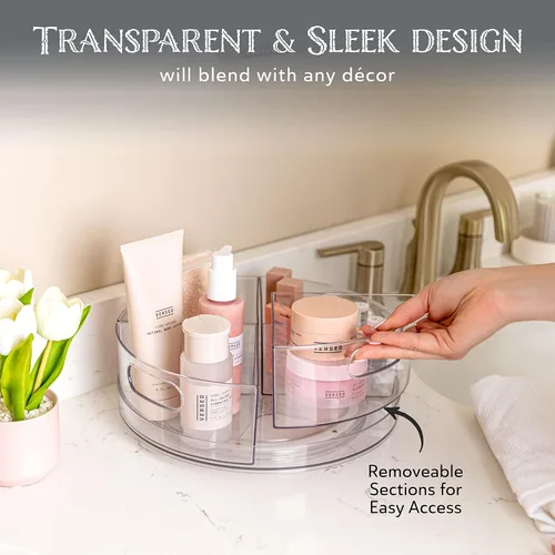 Miniatura 5 de Oizeir Lazy Susan Plataforma Giratoria - Acrílico transparente, secciones extraíbles, gira 360 grados. Organiza fácilmente tu refrigerador, gabinete