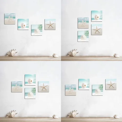 Miniatura 5 de ARTISTIC PATH Lienzo decorativo para pared, diseño de conchas marinas, diseño de playa, para decoración de pared y comedor