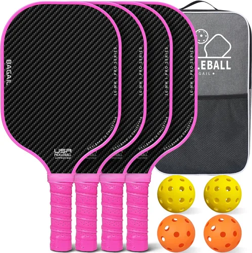 Miniatura 16 de BAGAIL Palas de pickleball aprobadas por USAPA, juego de pickleball de superficie de fibra de vidrio, raquetas ligeras con 4 bolas, 1 bolsa, Negro