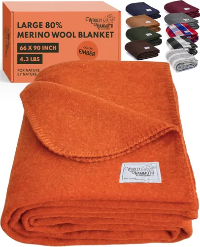 Miniatura 23 de Woolly Mammoth Woolen Company Manta de Lana - 66 x 90 pulgadas, Corteza, 80% Lana Merino - Mantas de Campamento para Clima Frío - Durabilidad