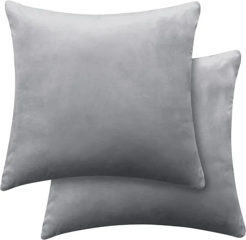 Miniatura 40 de Deconovo Juego de 2 fundas de almohada de terciopelo, 26 x 26 pulgadas, color azul, suaves pompones cuadrados con funda de cremallera oculta