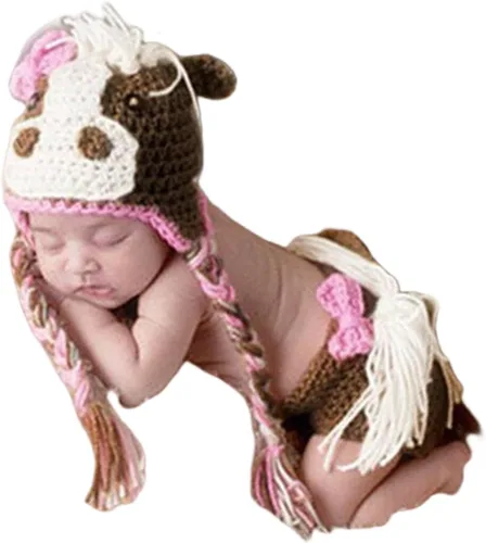 Miniatura 6 de Accesorios de fotografía para bebés recién nacidos, accesorios para sesión de fotos, trajes de ganchillo de punto unisex lindo sombrero pantalones