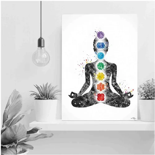 Miniatura 3 de Póster artístico para pared, diseño de acuarela de chakras, yogui, yoga, mediación, estudio de yoga, meditación, mujer, yoga, niña, decoración
