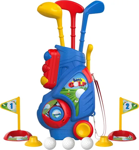 Liberry Juego de golf para niños pequeños, carrito de golf mejorado con diseño único de correa para el hombro, juguetes deportivos para interiores y