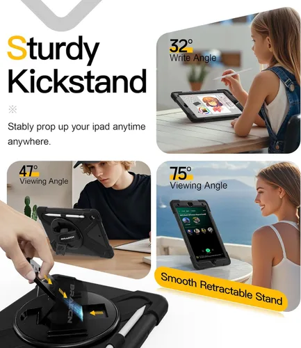 Miniatura 6 de BRAECN Funda para iPad de 9ª/8ª/7ª Generación, Funda Resistente a Prueba de Golpes con Protector de Pantalla, Soporte para Lápiz, Soporte para Tapa