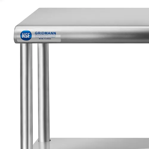 Miniatura 6 de GRIDMANN NSF Estante comercial de acero inoxidable de 2 niveles con sobre-estante doble de 48 pulgadas x 12 pulgadas para mesa de preparación