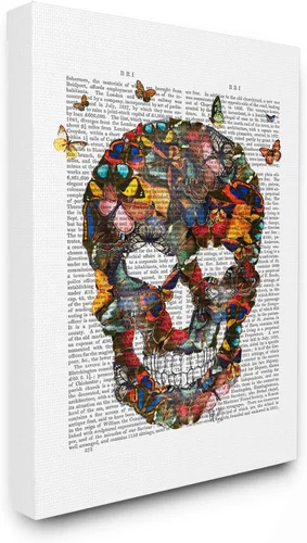 The Stupell Home Décor Collection Dark Rainbow Skull of Butterflies on a Book Page