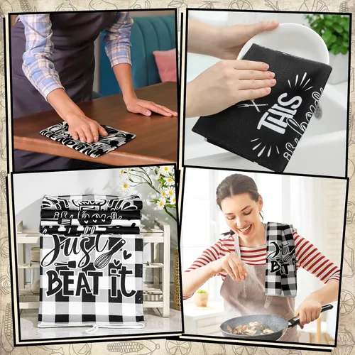 Miniatura 6 de Bencailor Juego de 6 Paños de Cocina de Plátanos Negros y Blancos Decorativos Toallas de Mano para Platos Absorbentes de Secado Rápido Toallas de Té